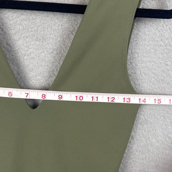 Free People Bodysuit Keep It Sleek Olive Green Thong Deep V Boho Versatile SZ S - Picture 4 of 9